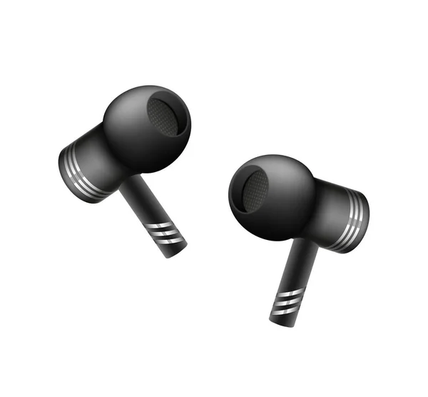 Black Realistic Earphones Headset Bluetooth Airpods Listening Audio Electronic Device — ストックベクタ