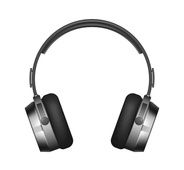耳机无线电子设备 现实的耳机音频工具 听舞曲 蓝牙装置 用于听力无线电模板 3D矢量说明 — 图库矢量图片