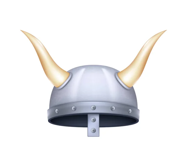 Realistic Viking Helmet Horns Isolated White Background Protective Element Northern — Vector de stock