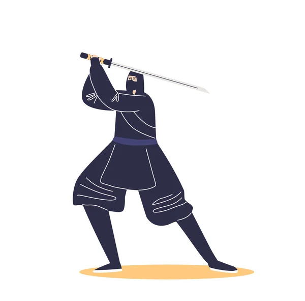 Kung Samurai Warrior Sword Ancient Chinese Wushu Fighter Traditional Black — Stok Vektör