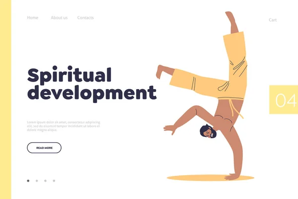 Spiritual Development Landing Page Indian Man Performing Thai Chi Eastern — Stock vektor