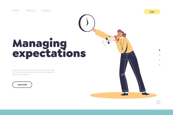 Managing Expectations Concept Landing Page Angry Female Boss Megaphone Scream — ストックベクタ