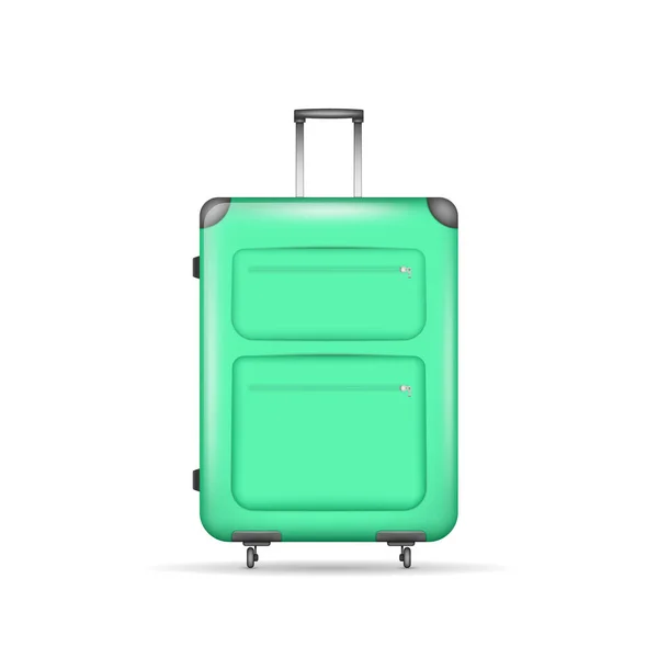 Τρόλεϊ Ταξιδιού Τσάντα Ρεαλιστική Πλαστική Βαλίτσα Χερούλι Και Ρόδες Για — Διανυσματικό Αρχείο