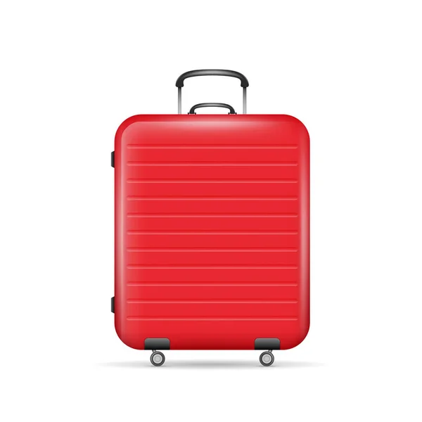 Realistic Large Polycarbonate Travel Plastic Suitcase Wheels Isolated White Background — Vetor de Stock