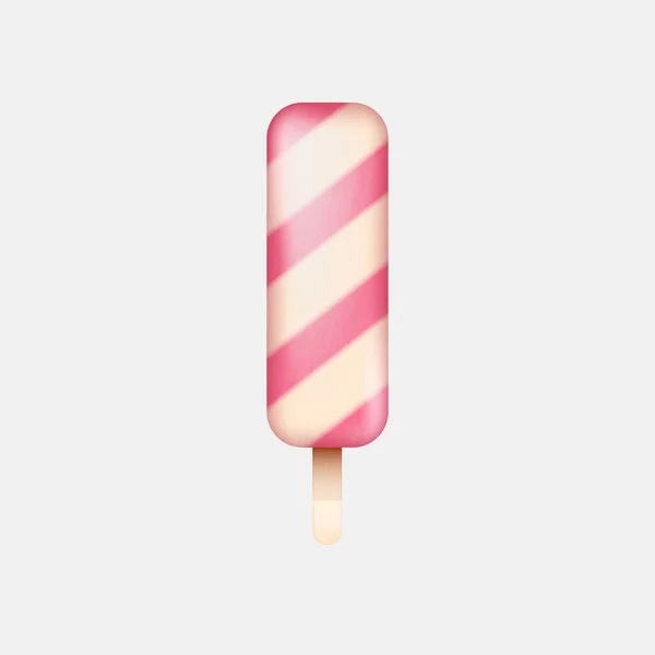 Colorful Popsicle Ice Cream Stick Realistic Striped Pink Ice Cream — Stockvector