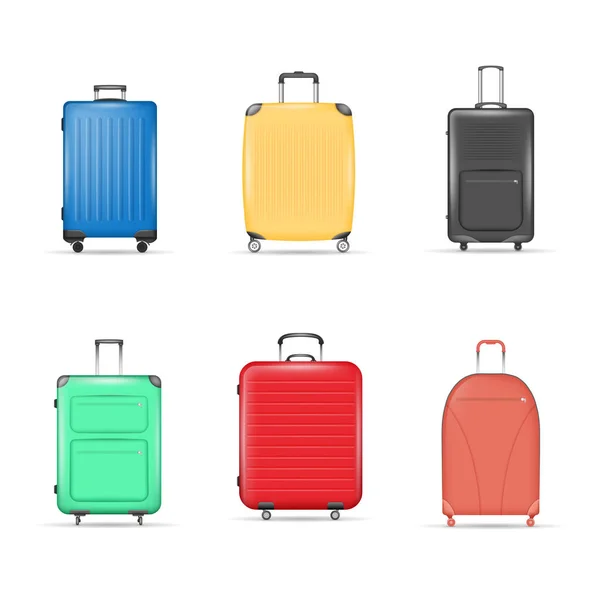 Σετ Βαλίτσας Αποσκευών Θήκες Αποσκευών Ταξιδιού Χερούλια Ρεαλιστική Τουριστική Τσάντα — Διανυσματικό Αρχείο