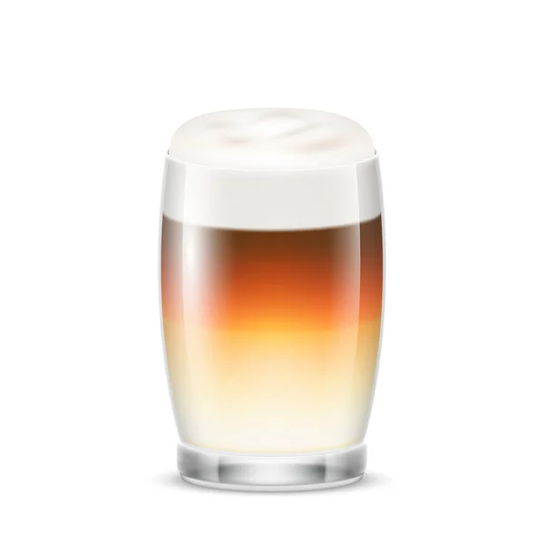 Milk Brown Coffee Transparent Glass Cup Fresh Hot Beverage Mug — Vetor de Stock