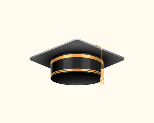 Απόφοιτος Πανεπιστήμιο Κολέγιο Μαύρο Καπέλο Ρεαλιστική Απομονωμένη Στοιχείο Για Τελετή — Διανυσματικό Αρχείο