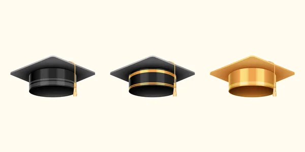 Set Graduate College High School University Caps Isolated White Background — Image vectorielle
