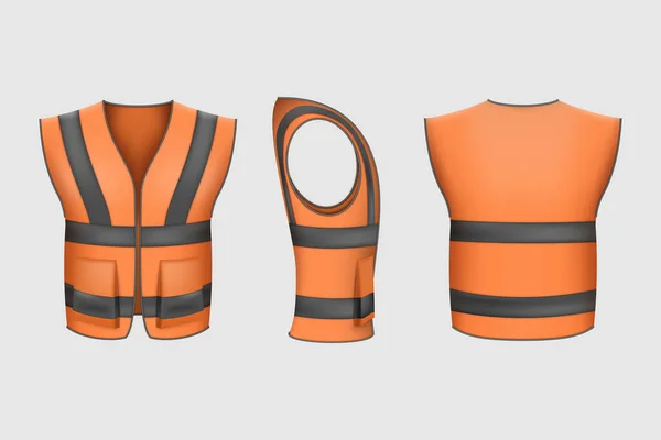 Safety Vest Builder Protection Clothes Orange Safety Vest Industrial Building — Vetor de Stock