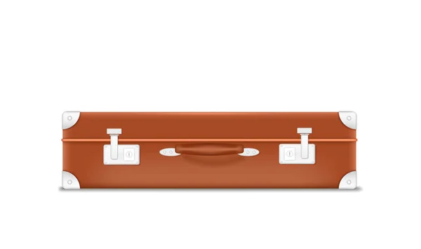 Realistic Retro Leather Brown Threadbare Suitcase Metal Corners Belts Handle — 图库矢量图片