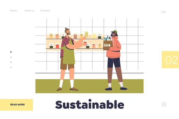 Sustainable Landing Page Hipster Man Buy Organic Food Eco Friendly —  Vetores de Stock