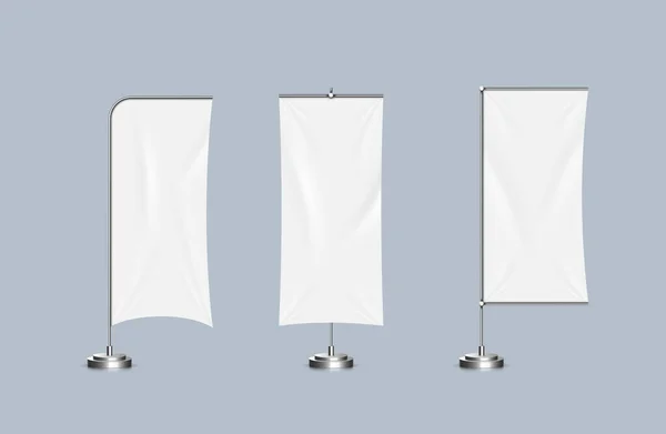 Realistic Detailed White Blank Adv Beach Flag Stand Empty Template — Stockvektor