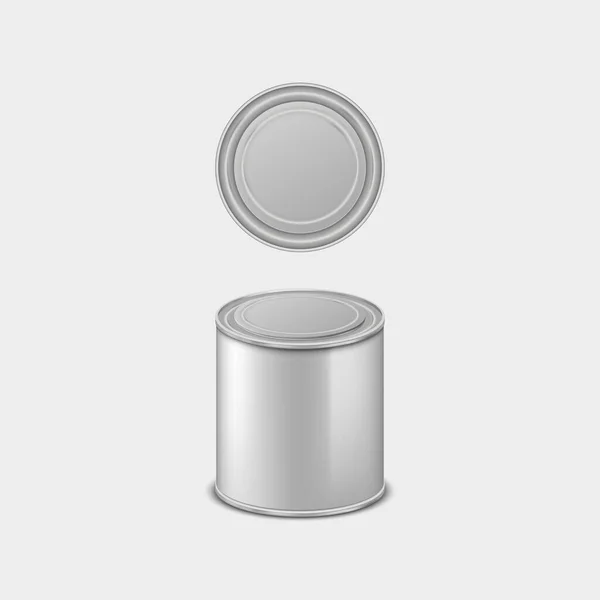 Realistic Metal Paint Tin Can Lid Isolated Chrome Bucket Storage — Vector de stock