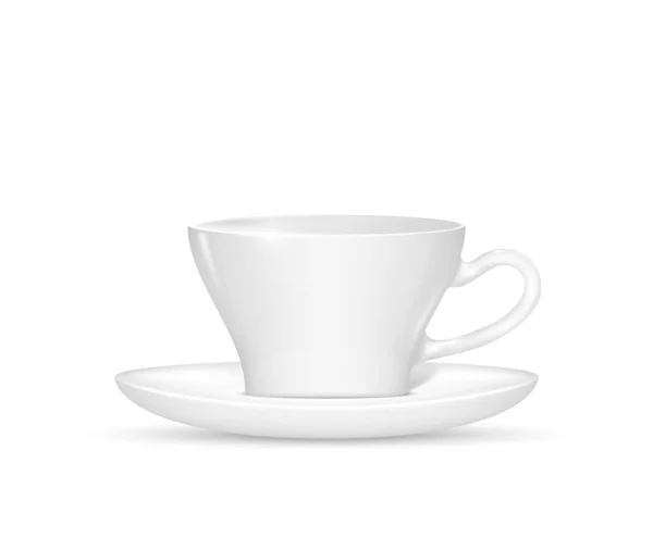 White Porcelain Cup Tea Black Coffee Saucer Plate Isolated Template — 图库矢量图片