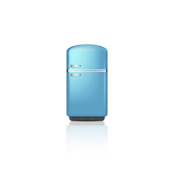 Ρεαλιστική Λεπτομερή Vintage Μπλε Ψυγείο Κλασικό Καταψύκτη Λευκό Φόντο Ρετρό — Διανυσματικό Αρχείο