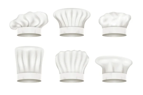Chef Hats Realistic Cook Caps Baker Toques Mockup Kitchen Chef — Stock Vector