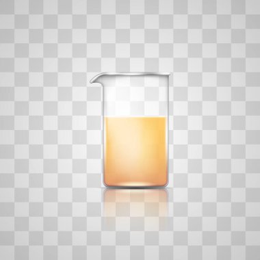 Laboratory glass flask or beaker 3d. Realistic chemical lab glassware equipment. Flask with liquid of chemistry science experiments, biology or medicine tests, pharmacology research