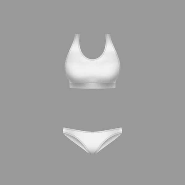 Realistic White Woman Panties Bikini Sport Bra Mockup Classic Female — Wektor stockowy