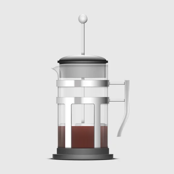French Press Coffeemaker Piston Teapot Full Black Coffee Tea Beverage — Vetor de Stock