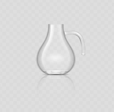 Glass jug with handle isolated. Realistic transparent carafe for beverage serving, water, juice or cocktail. Modern minimal pitcher kitchenware item. Glassware for restaurant. Vector illustration