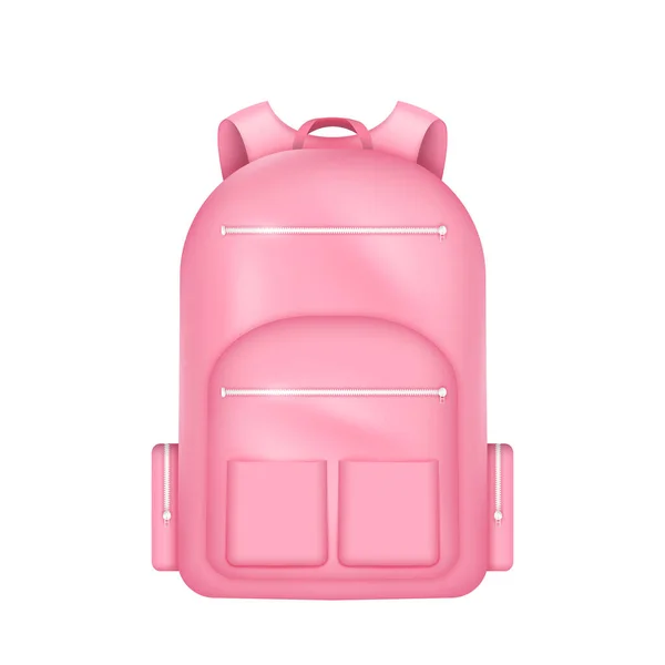 学校のための現実的なピンクのバックパック 白の背景に隔離された10代の生徒のためのカジュアルスポーツバックパック ジッパー ポケットやハンドル付きの通学バッグ ベクターイラスト — ストックベクタ