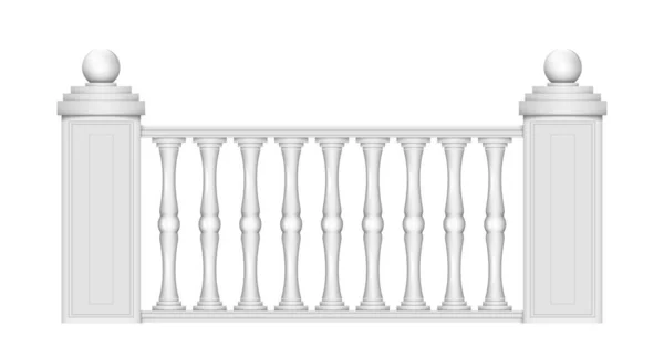 White Stone Marble Balustrades Pillars Columns Balusters Handrails Fence Classic — Stock Vector