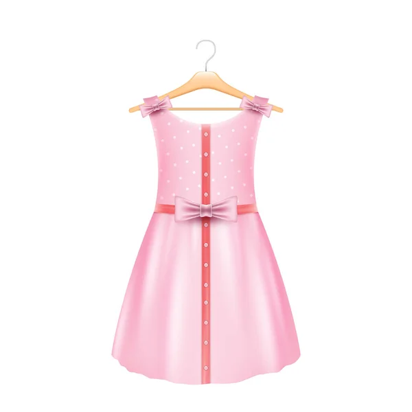 Różowa Sukienka Dla Dziewczynki Wiszącej Wieszaku Odizolowana Cute Ubrania Dla — Wektor stockowy