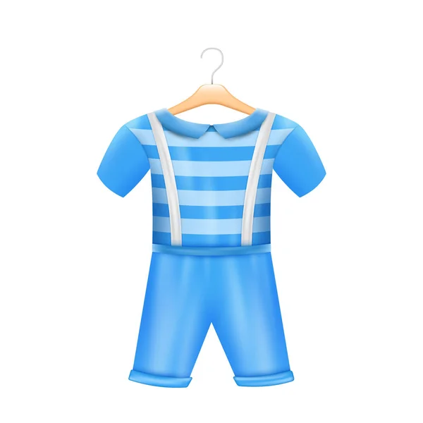Niebieski Kostium Romper Dla Chłopca Wiszącego Wieszaku Odizolowany Cute Ubrania — Wektor stockowy