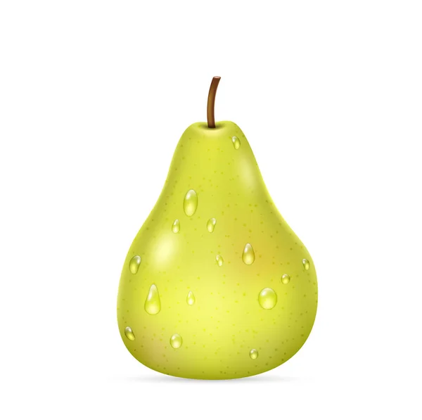 Poire Verte Réaliste Avec Gouttes Eau Isolées Fruits Frais Sucrés — Image vectorielle