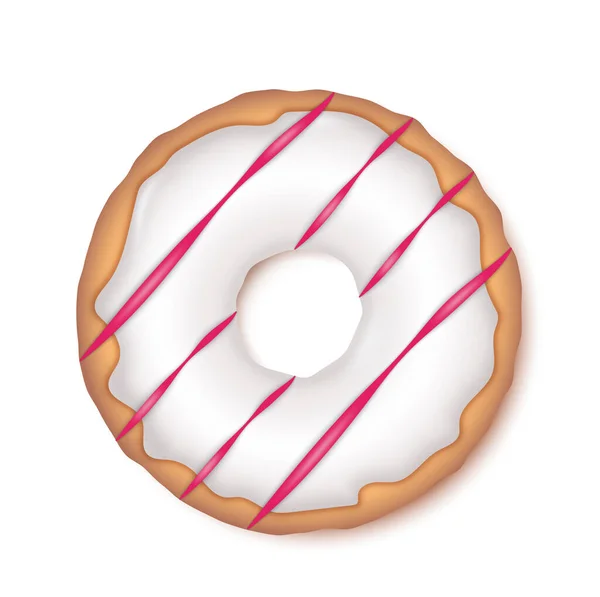 现实的甜甜圈图标 烘焙甜糕点食品甜点与孔隔离的白色背景 糖霜蛋糕配以装饰和奶油 3D矢量说明 — 图库矢量图片