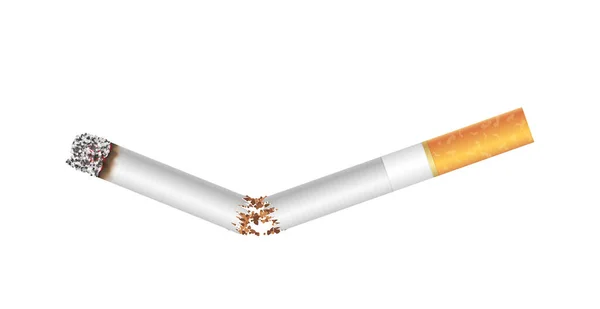 Zerbrochene Brennende Zigarette Realistisch Isoliert Auf Weißem Hintergrund Kein Rauchen — Stockvektor