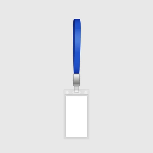 Clear Plastic Badge Vertical Card Holder Blue Lanyards Realistic Card — Stock Vector