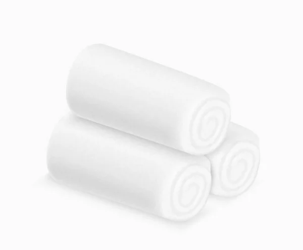 干净的特里毛巾 白色背景隔离 酒店浴室卫生或桑拿用的3D现实的温泉棉毛巾 三块白色卷曲绒毛毛巾 病媒图解 — 图库矢量图片