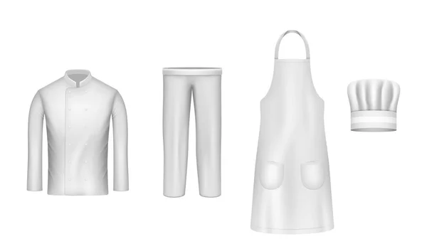 Kok Uniform Realistisch Culinaire Kleding Witte Hoed Shirt Schort Broek — Stockvector
