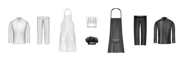 Koch Koch Uniform Set Vorhanden Realistische Weiße Und Schwarze Attrappe — Stockvektor