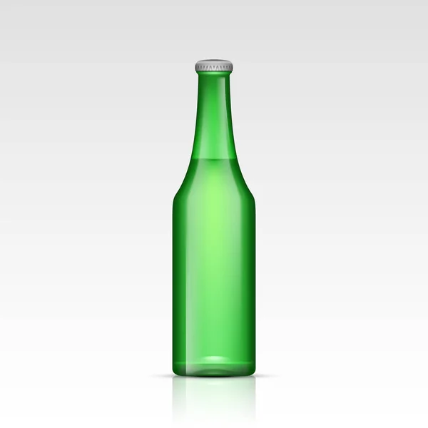 Garrafas Cerveja Vidro Vazio Verde Realista Isolado Fundo Transparente Mock — Vetor de Stock