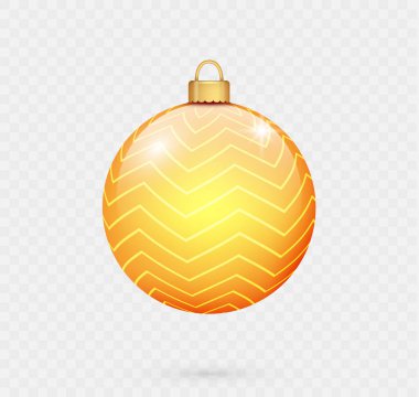 Gerçekçi noel balosu. 3D Xmas ağaç süsü, süslemeli altın kristal küre. Xmas bayram kutlaması dekorasyonu, şeffaf arka planda izole edilmiş baloncuk. Vektör illüstrasyonu