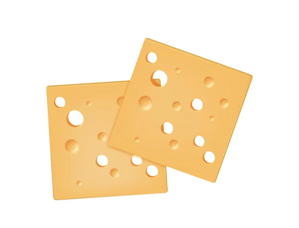 チーズのスライスはリアルだ 朝食やサンドイッチのためのスライスチェダーやエドムスイスチーズ 白を基調としたおいしい新鮮な乳製品要素 ベクターイラスト — ストックベクタ