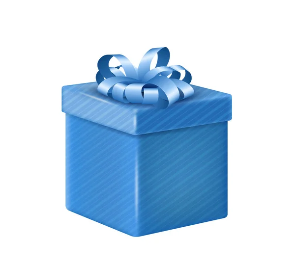 Ρεαλιστικό Κουτί Δώρου Μπλε Κορδέλα Φιόγκο Τυλιγμένο Διακοσμητικό Ριγέ Χαρτί — Διανυσματικό Αρχείο