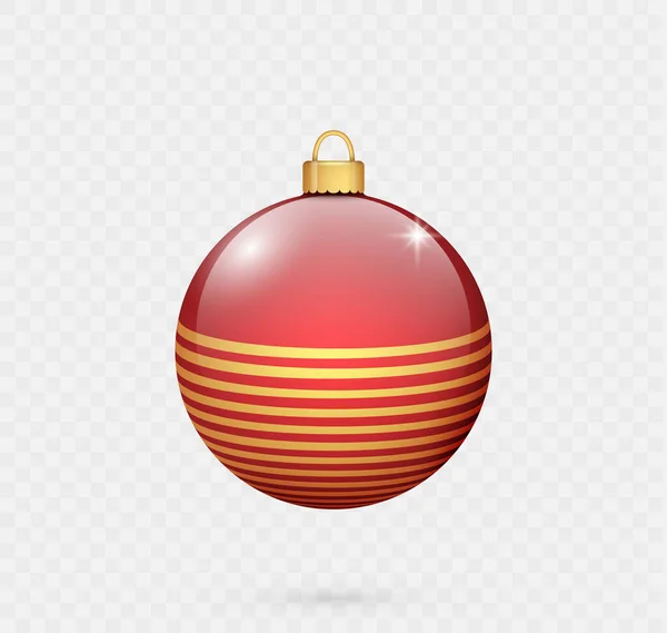 Realistische Weihnachtskugel Aus Glas Weihnachtsbaumschmuck Rote Kristallkugel Mit Goldenem Ornament — Stockvektor