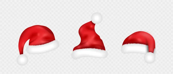 Реалистичные Шляпы Санта Клауса Изолированы Набор Элементов Красной Шапки Украшения — стоковый вектор