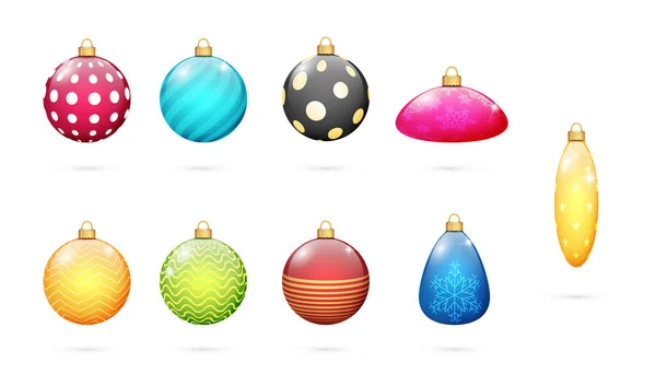 Conjunto Decoraciones Árboles Navidad Bolas Juguete Colores Con Adornos Festivos — Archivo Imágenes Vectoriales