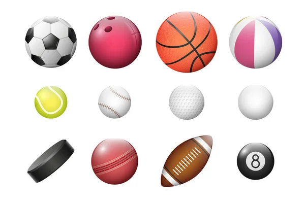 Σύνολο Ρεαλιστικές Μπάλες Για Αθλητικά Παιχνίδια Ράγκμπι Ποδόσφαιρο Ποδόσφαιρο Μπάσκετ — Διανυσματικό Αρχείο