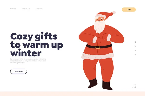 Presentes Inverno Conceito Landing Page Com Alegre Papai Noel Dança —  Vetores de Stock