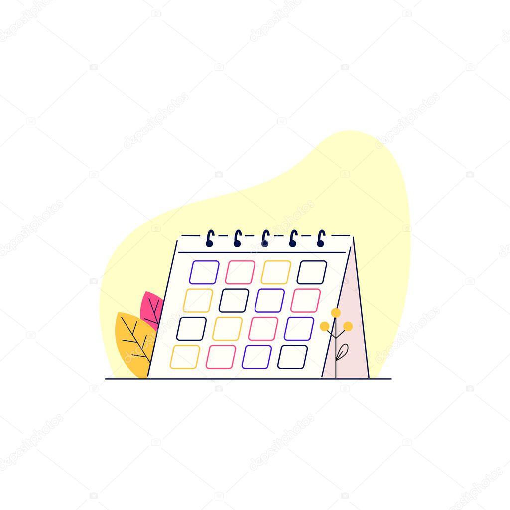 Calendar for planning an important business. Date stamp, holiday, work organization and life event notification, reminder, work plan. Vector illustration