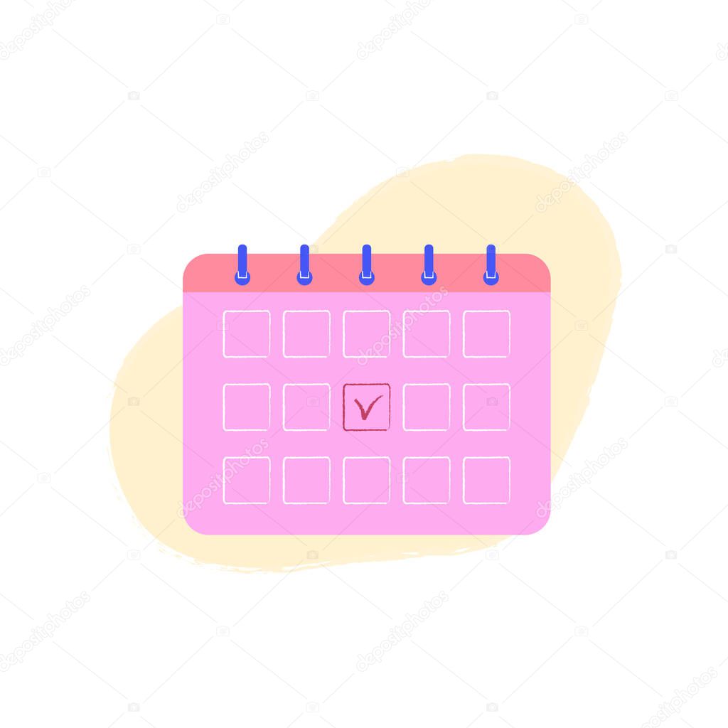 Calendar with a red check mark. Celebrate the date, holiday, important day concepts. Flat design. Vector illustration