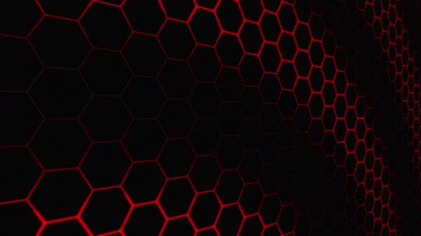 Superficie hexágono, rejilla de neón de luz roja — Vídeos de Stock