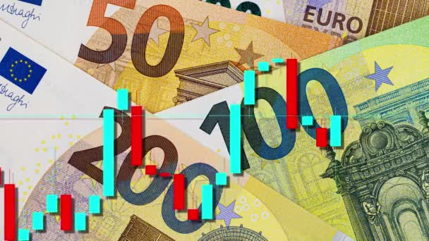 Euro moeda e gráfico financeiro — Vídeo de Stock