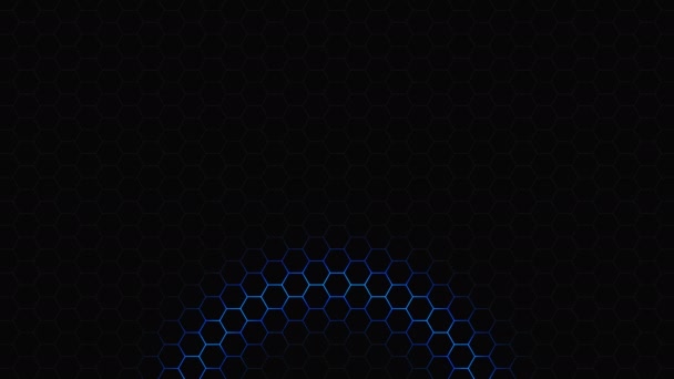 Hexagonaal blauw licht neon grid, hi-tech achtergrond — Stockvideo